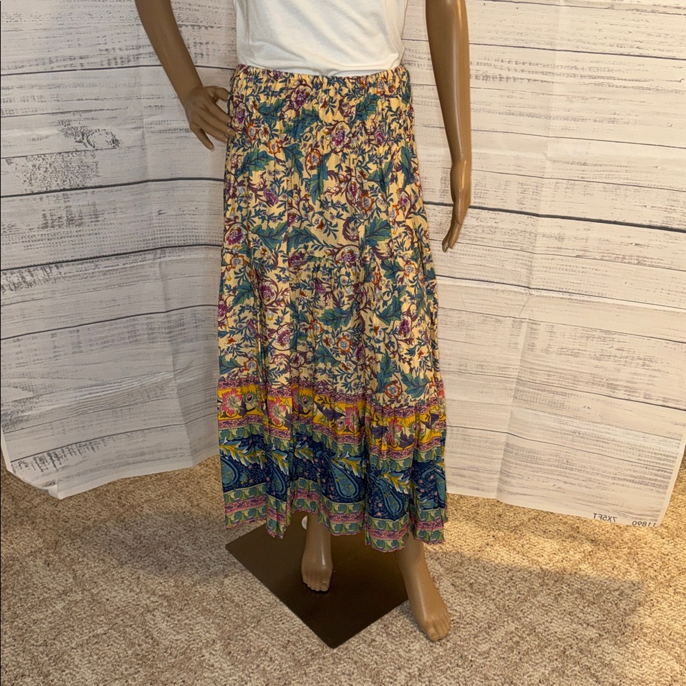 NWOT Women's Floral Tiered Maxi Skirt - Yellow & Teal - Picture 3 of 7